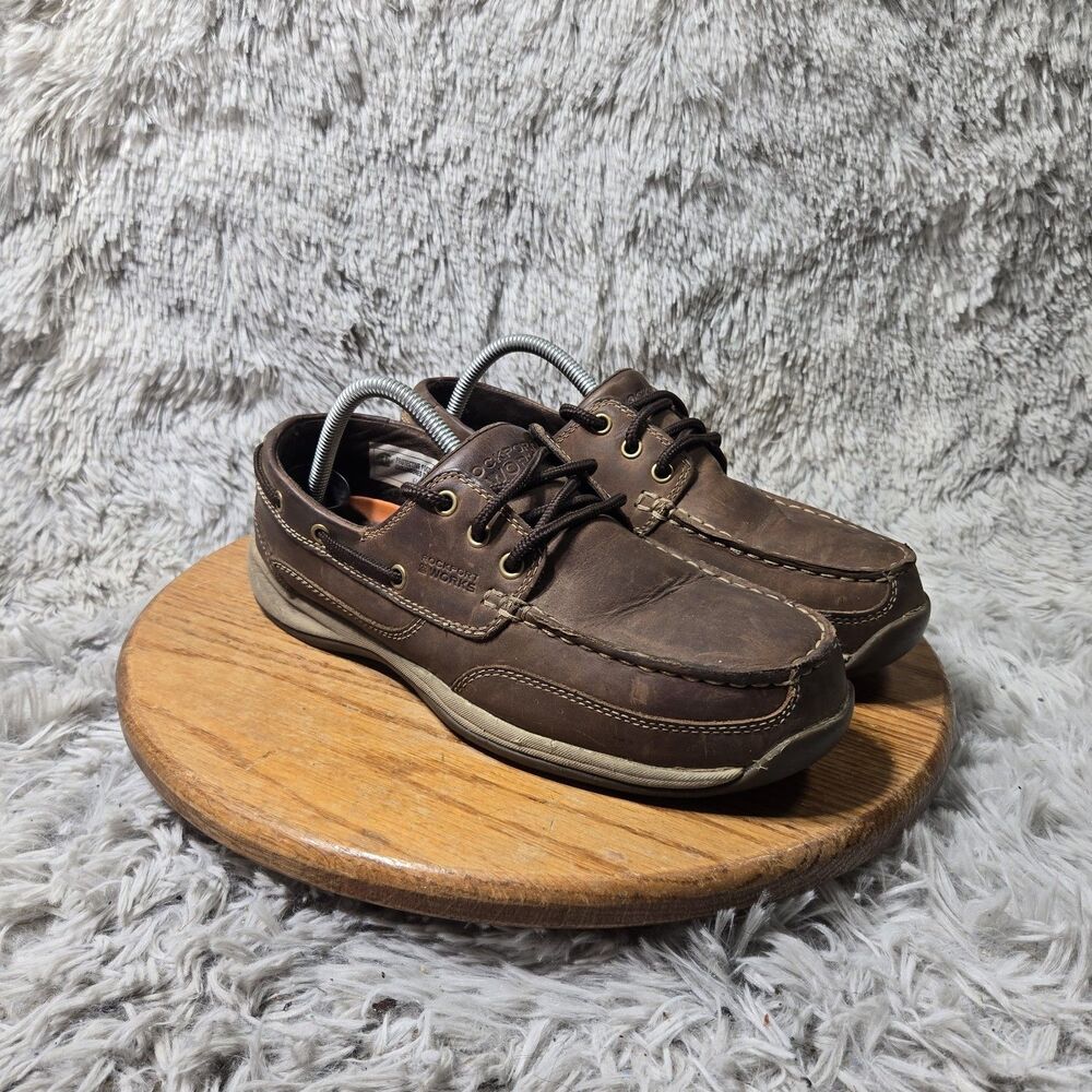 Rockport Work Mens Sailing Club Steel Toe Brown Leather Boat Shoe Sz 9W Women 11